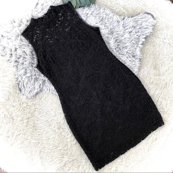 Soprano Black Dress Lace High Mock Neck Size Large - Picture 6 of 7